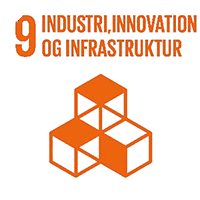 FN's bæredigt mål 9 om industri, innovation og infrastruktur vist som orange kubeform