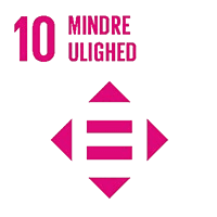 Logoet for FN's 10. Verdensmål med magenta grafik på sort baggrund